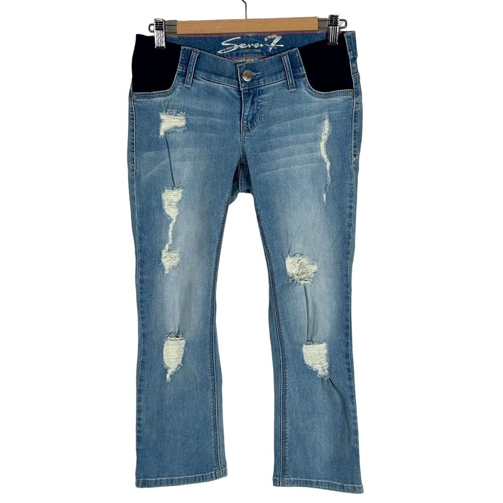 4/$25 Seven7 Maternity Jean Capris Cropped Distressed Side Panel Light Blue Sz 2